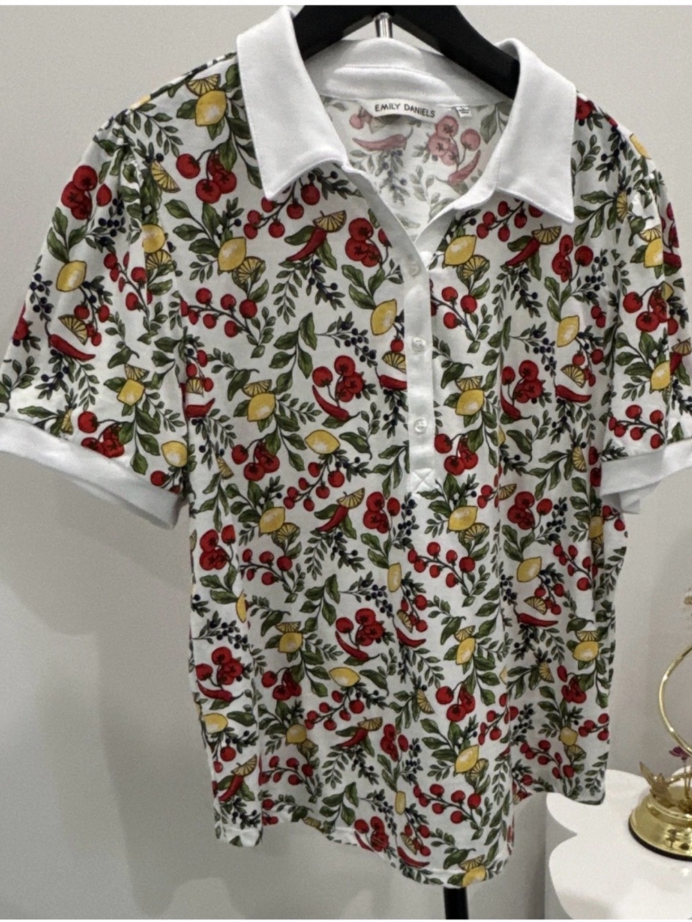 Emly Daniels White Short-Sleeve Fruit-Print Polo
